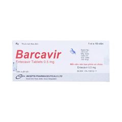 Barcavir 0,5mg - Điều trị chứng nhiễm virus viêm gan B mạn tính (Hộp 1 vỉ x 10 viên)