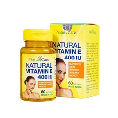 Thực phẩm bảo vệ sức khỏe NatureCare Natural Vitamin E - 400IU - Giúp cải thiện sức khỏe da và phục hồi da, giúp làm đẹp da (Hộp 1 chai x 60 viên)