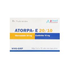 Atorpa- E 20/10 - Điều trị tăng cholesterol máu, phòng ngừa bệnh tim mạch (Hộp 3 vỉ x 10 viên)