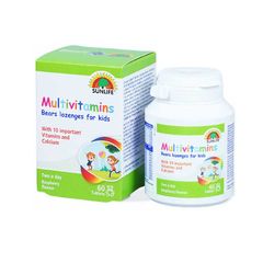 Thực phẩm bảo vệ sức khỏe Sunlife Multivitamins Bears lozenges for kids - Hỗ trợ giúp xương răng chắc khoẻ (Hộp 1 chai 60 viên)