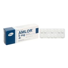 Amlor 5mg (Viên nén) - Điều trị tăng huyết áp, bệnh mạch vành, bệnh thiếu máu cơ tim do đau thắt ngực (Hộp 3 vỉ x 10 viên)