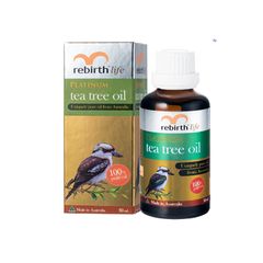 Tinh dầu tràm trà Rebirth Platinum Tea Tree Oil - Kháng khuẩn, kháng viêm; Hỗ trợ điều trị nấm; Làm trắng răng (Hộp 1 chai 50ml)