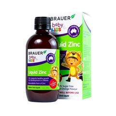 Siro kẽm Brauer Baby Kids Liquid Zinc - Bổ sung kẽm, tăng sức đề kháng cho trẻ 1- 13 tuổi (Hộp 1 chai 200ml)