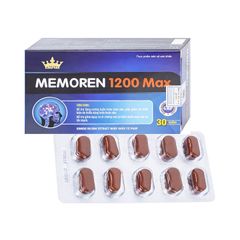 Thực phẩm bảo vệ sức khỏe MEMOREN 1200 Max - Hỗ trợ tăng cường tuần hoàn máu não, hỗ trợ giảm nguy cơ di chứng sau tai biến mạch máu não (Hộp 3 vỉ x 10 viên)