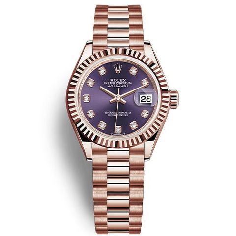  ROLEX LADY DATEJUST 279175 ROSE GOLD DIAL AUBERGINE 28MM - CỌC SỐ KIM CƯƠNG 