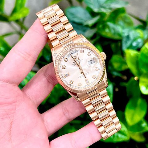  Đồng Hồ Rolex Daydate 118235 Rose Gold 36mm _ Cọc Số Kim Cương 