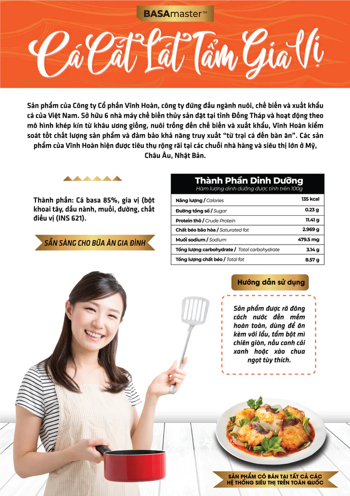 CÁ BASA CẮT LÁT TẨM GIA VỊ (500G)