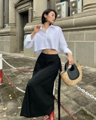 Áo Sơ Mi Croptop Tay Ráp Lăng - KJL09