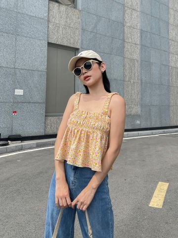 Áo crop nhún thun 2 đường - HA28