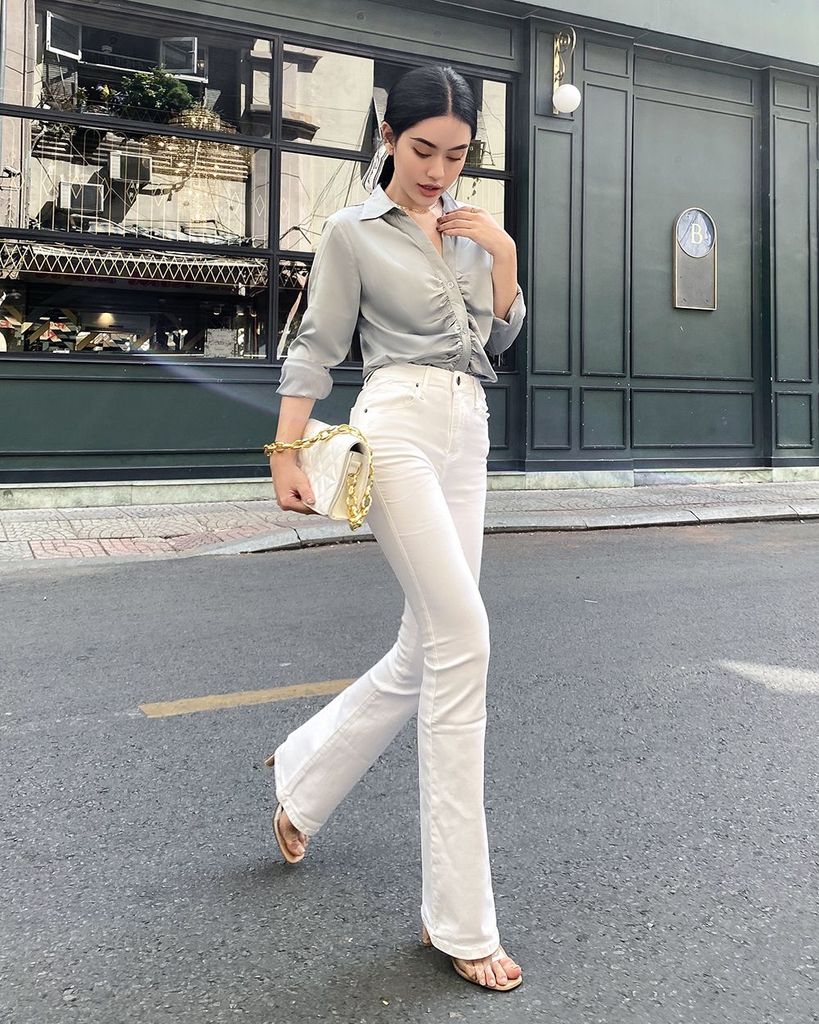 Quần jeans ống loe lưng cao form dài - HO10