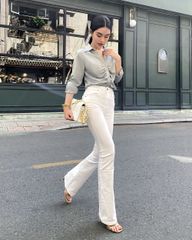 Quần jeans ống loe lưng cao form dài - HO10