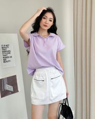 Áo Thun Cổ Peter Pan Cotton nút Hoa - KA11