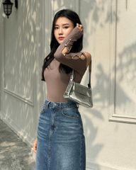 Chân váy jeans dài xẻ lai giữa - KA02