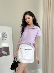 Áo Thun Cổ Peter Pan Cotton nút Hoa - KA11