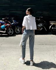 Quần jeans boyfriend trơn - JN14