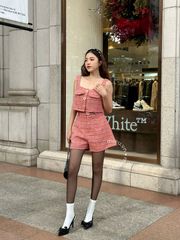 Set Tweed Áo Croptop Cổ Vuông Phối Quần - KN18