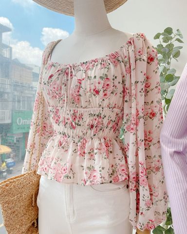 Áo voan hoa peplum cột nơ - JM04