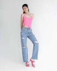 Quần jeans suông rách gối phối túi trắng - JO19