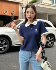 Áo Thun Cổ Polo Phối Màu Thêu Gấu - KS02