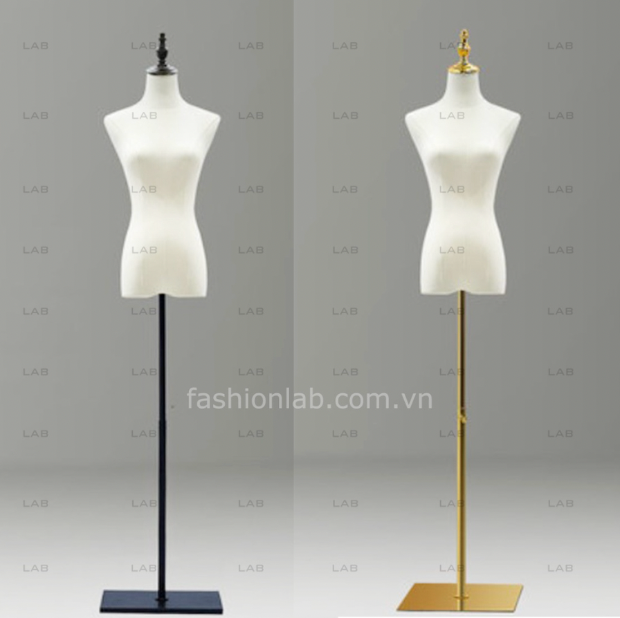 Mannequin M04 bán thân có tay đế inox vuông vàng #010203