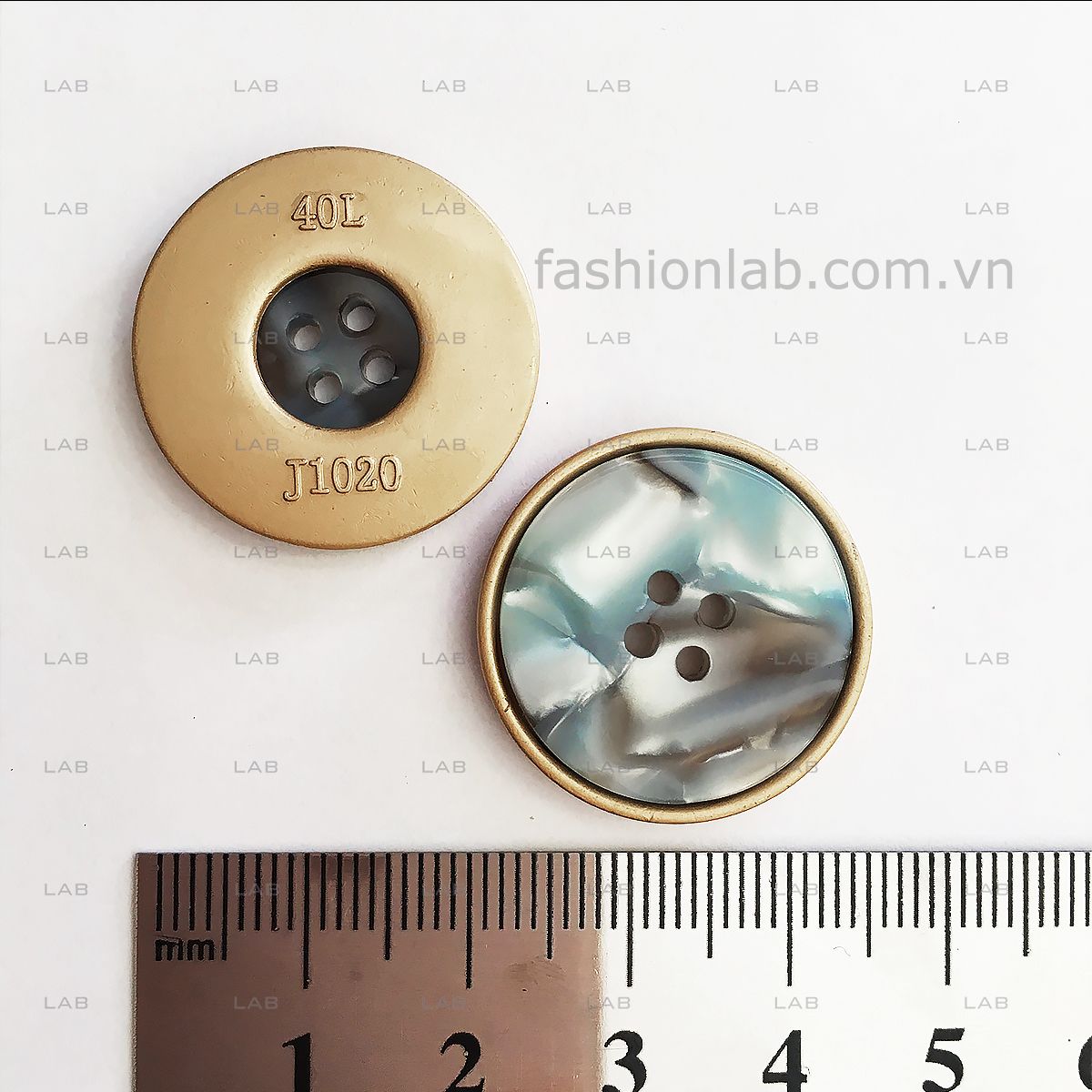 Khuy vân đá marble 4 lỗ viền vàng kim 40L-25mm #020201