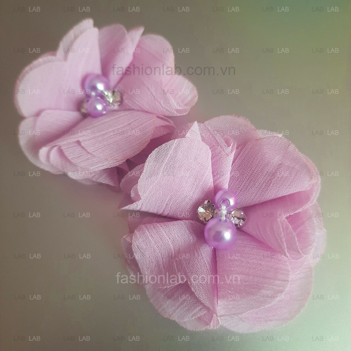 Hoa vải voan xước đính hạt đá đk 5cm