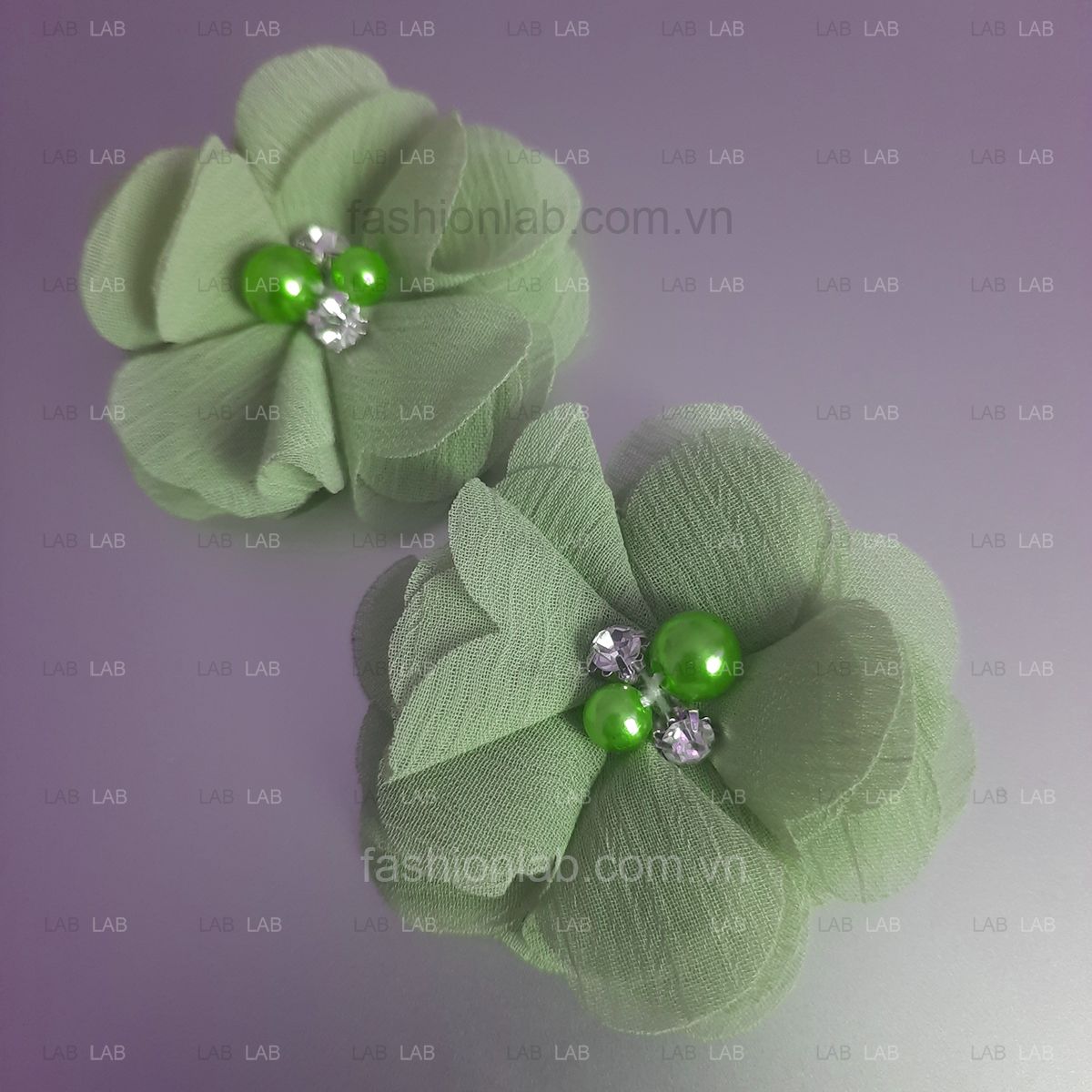 Hoa vải voan xước đính hạt đá đk 5cm