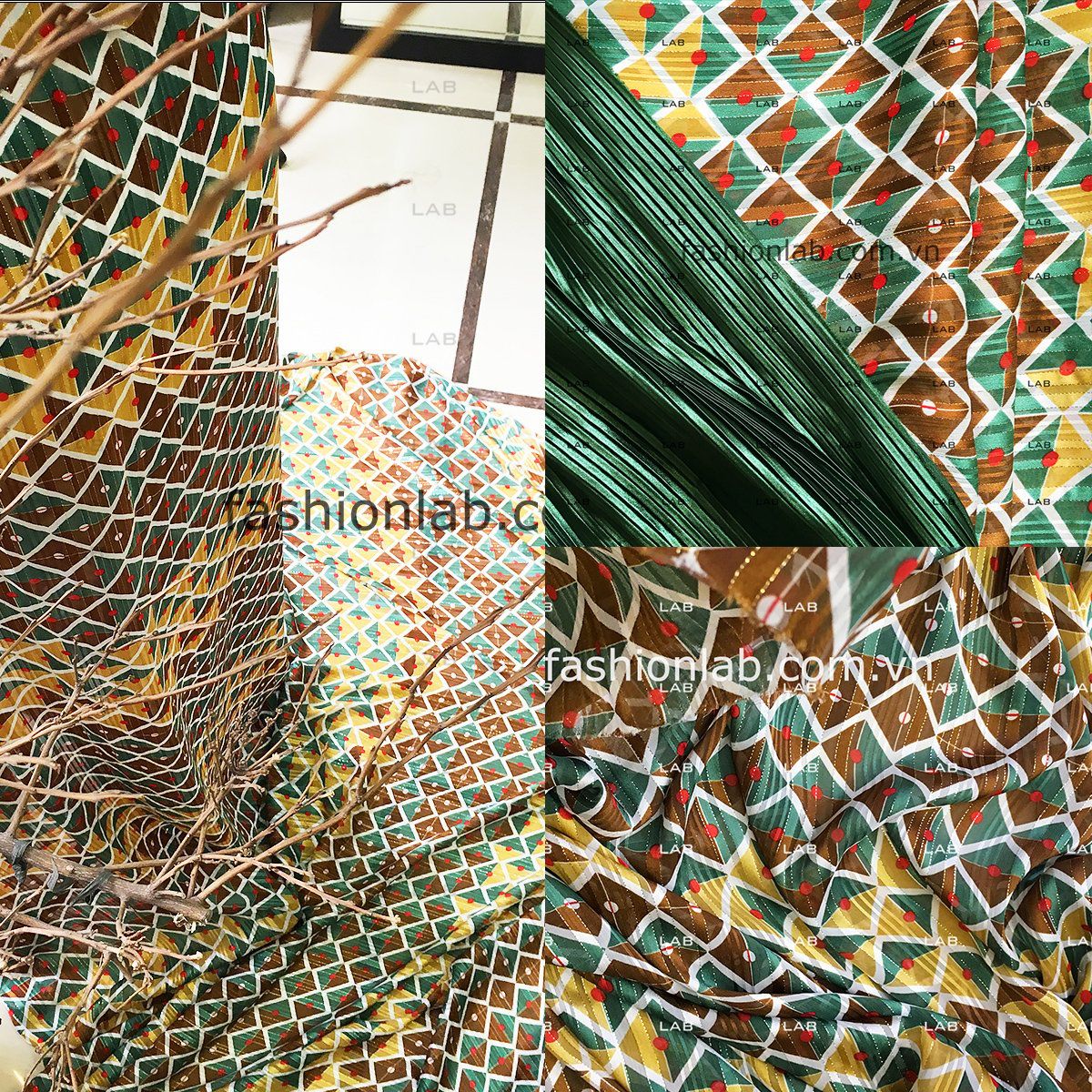 Vải voan sateen gân kim tuyến jacquard hình học M18 #030402
