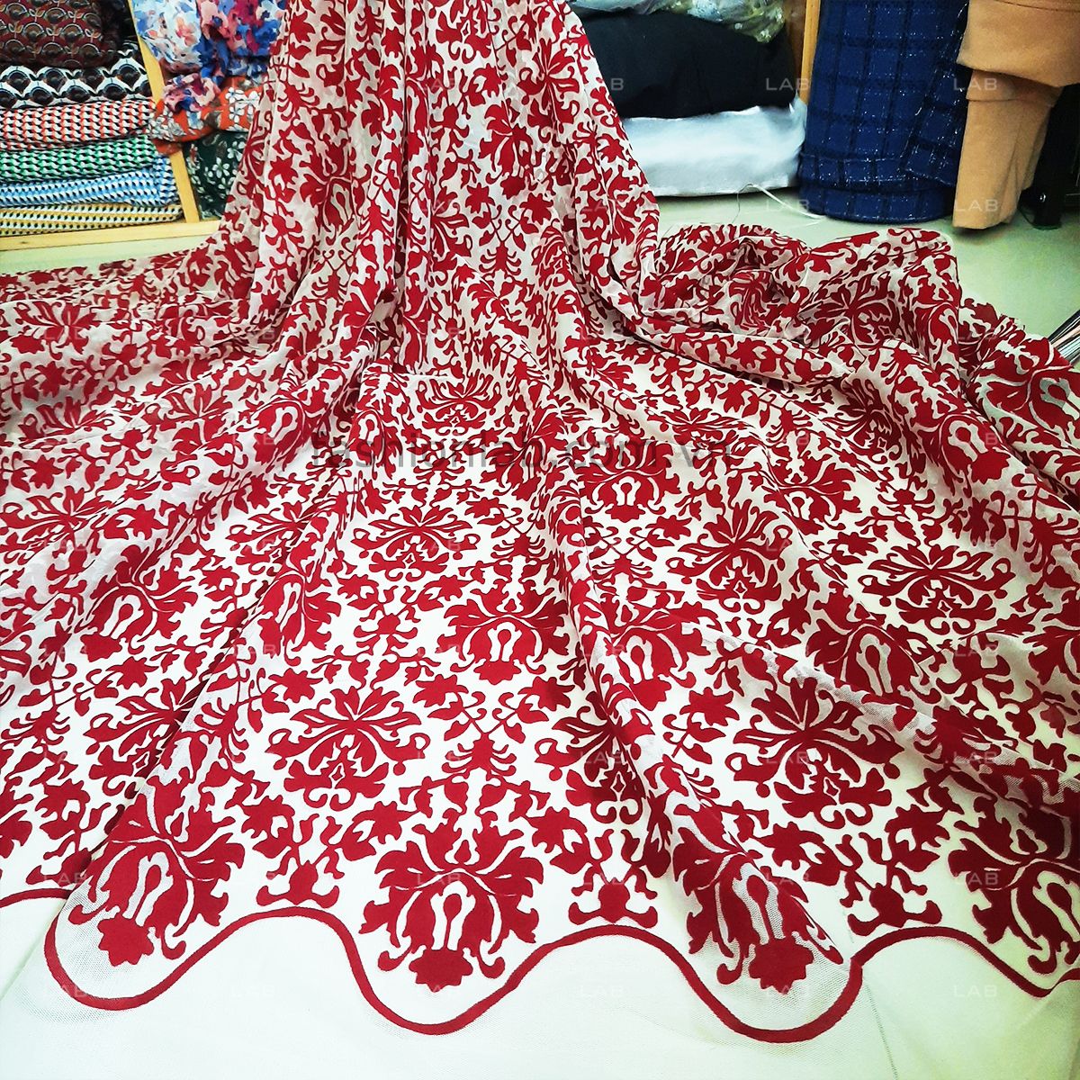Vải lưới thêu nhung - Họa tiết Baroque #030601