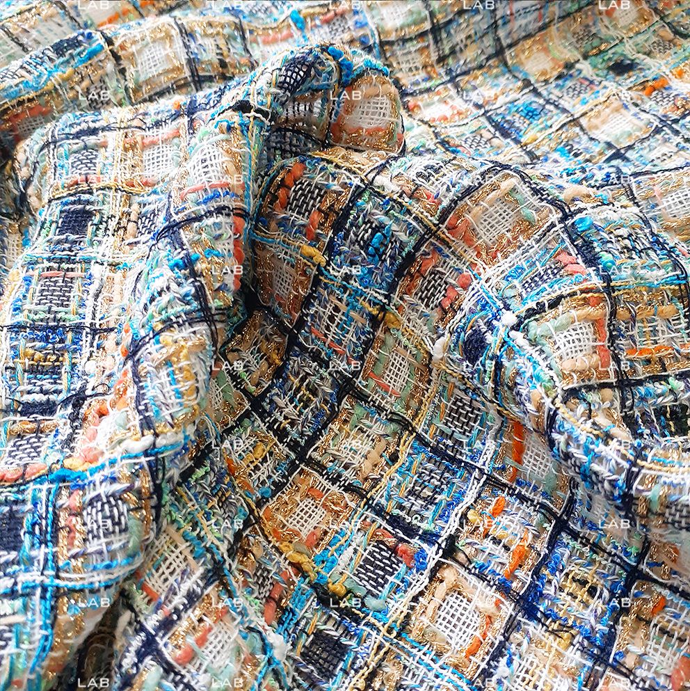 Vải Tweed Tattersall bện sợi kim tuyến #030901