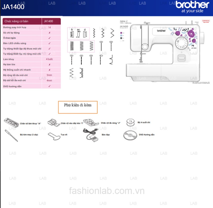 Máy may cơ gia đình Brother Brother JA1400 #010801 (Cái)