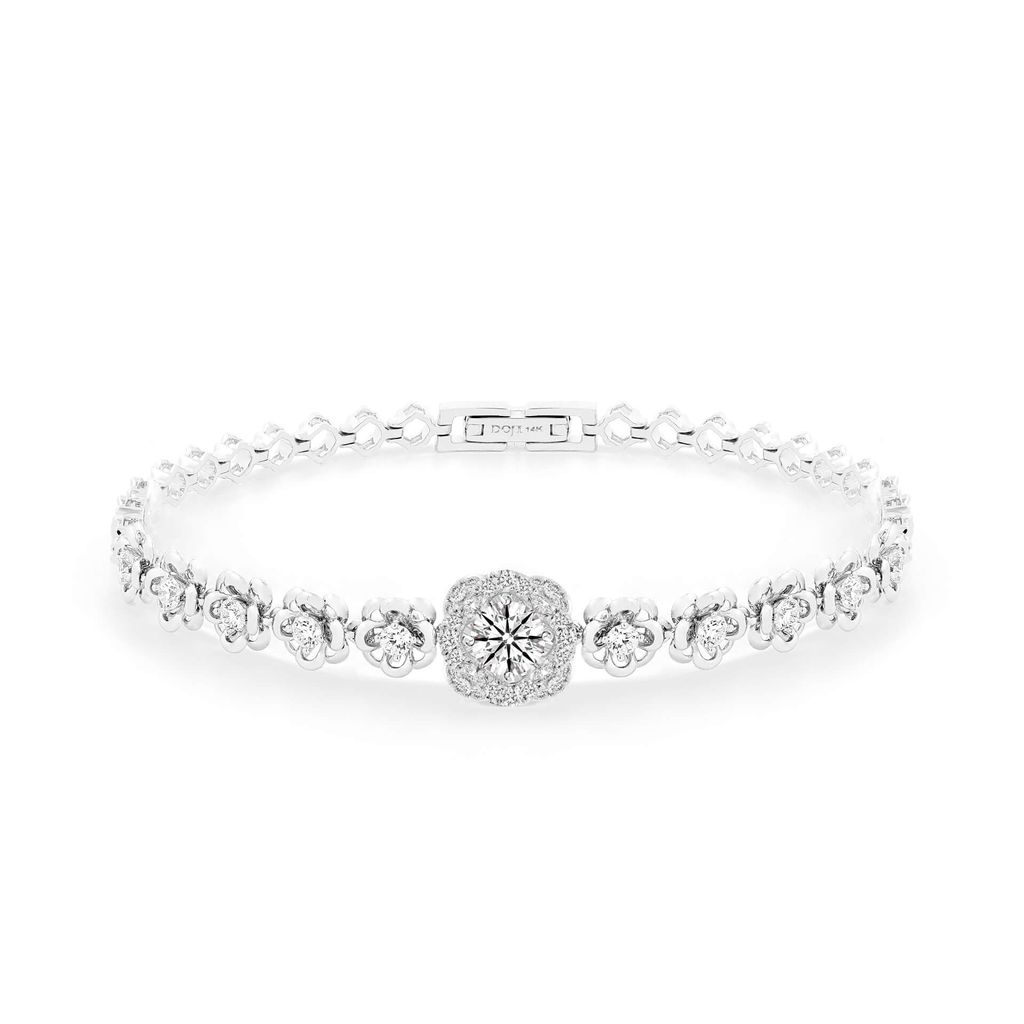 Lắc tay vàng trắng 14K gắn kim cương DOJI AFBB200477F2HA1