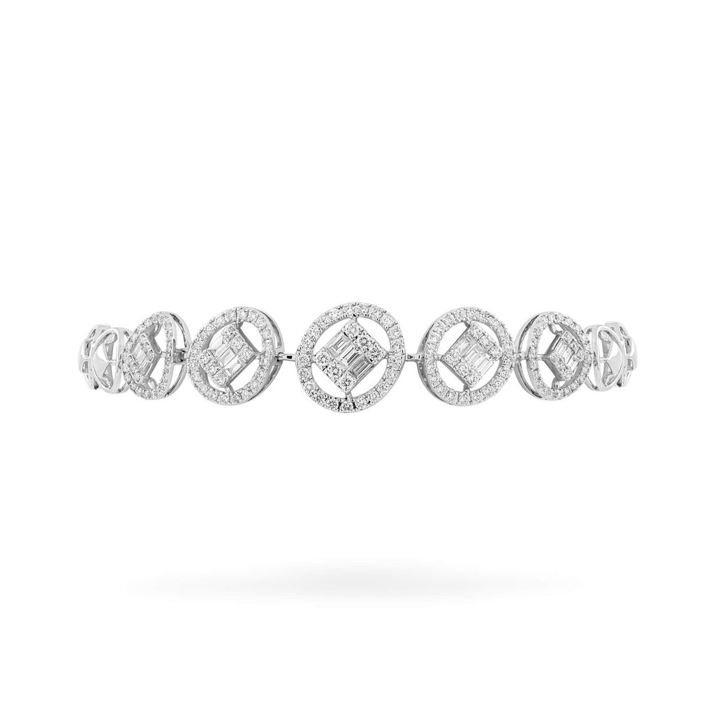 Lắc tay vàng trắng 14K gắn kim cương DOJI AFBR100147F2DA1