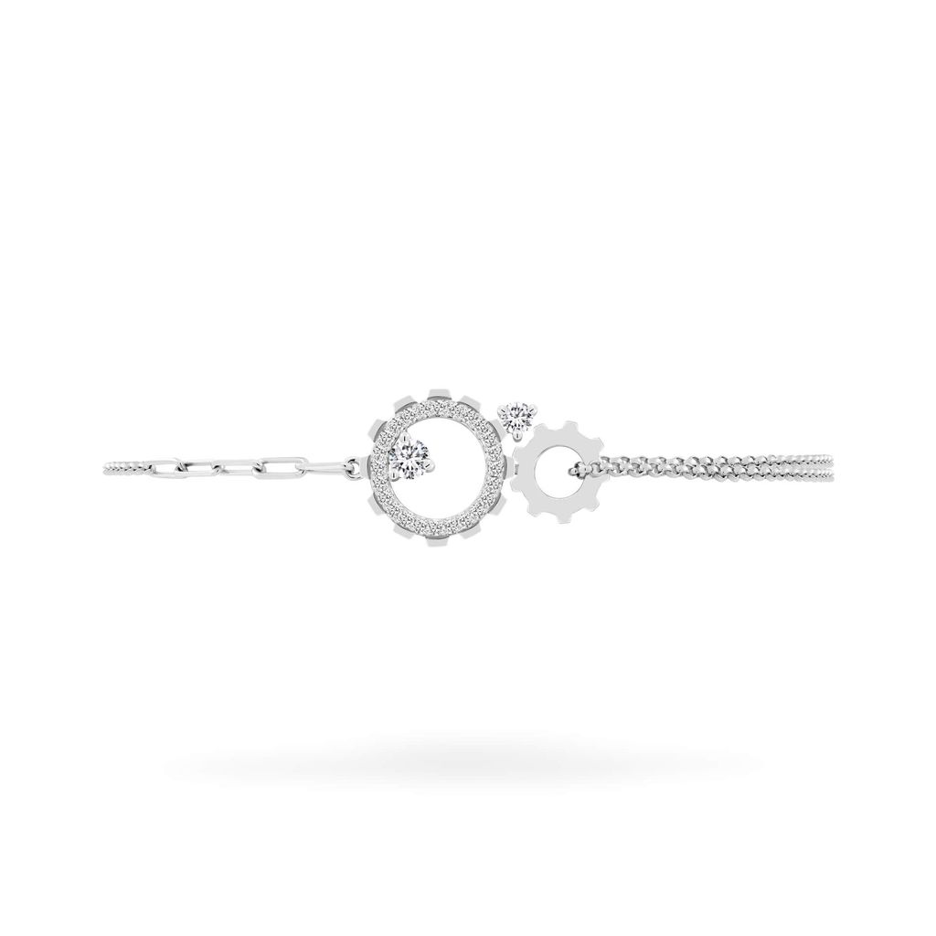 Lắc tay vàng trắng 14K gắn kim cương DOJI AFBR800020F2DA1