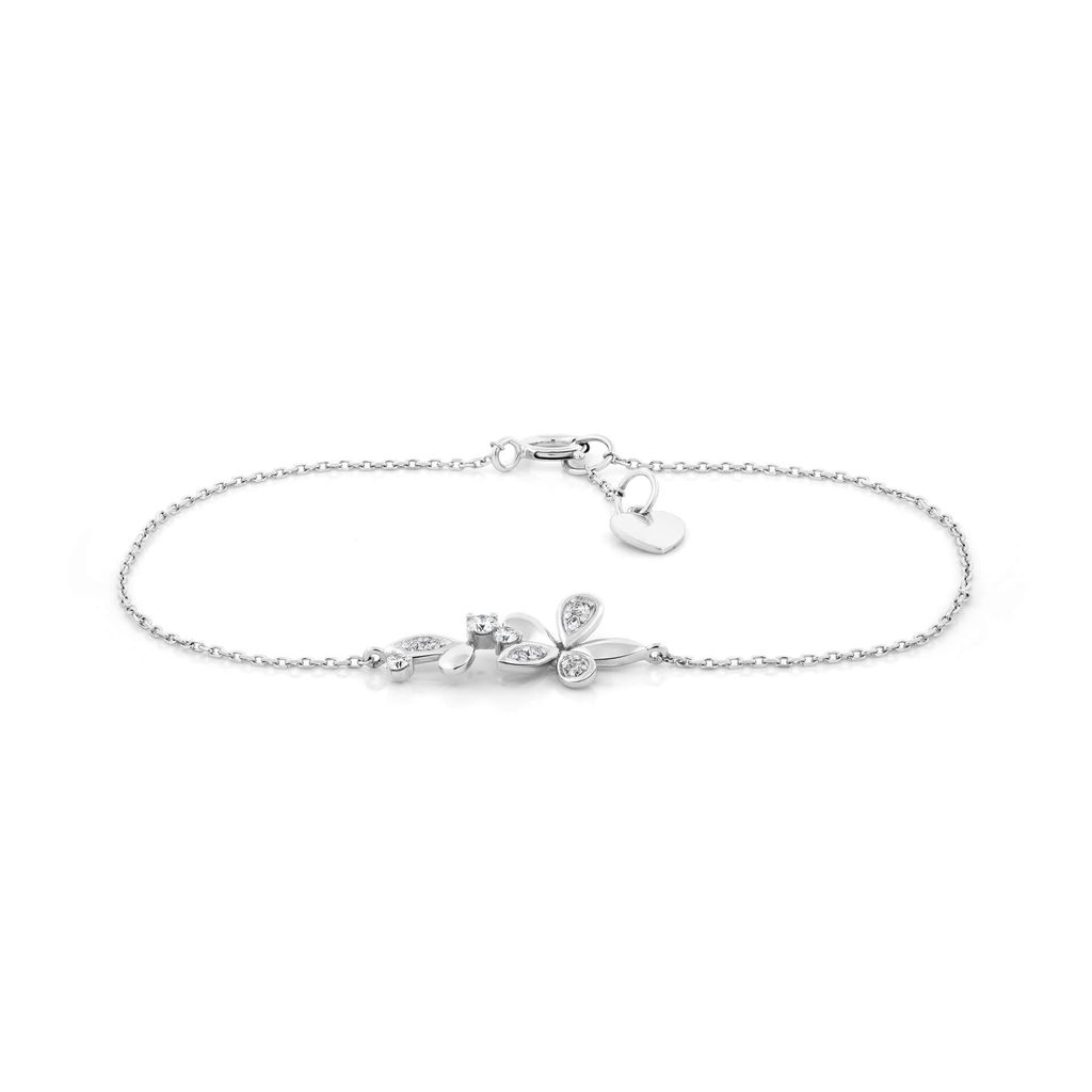 Lắc tay vàng trắng 14K gắn kim cương DOJI AFBR800024F2DA1