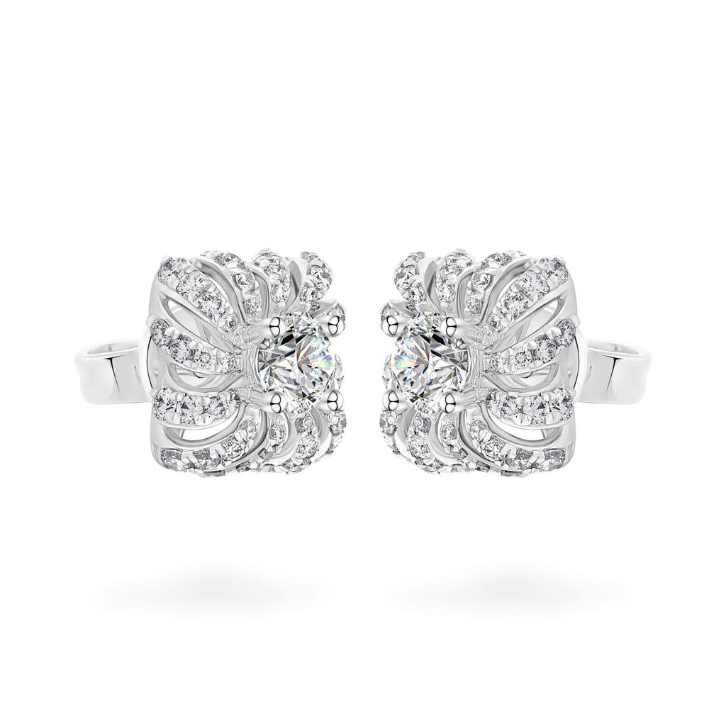 Hoa tai vàng trắng 14K gắn kim cương DOJI AFEB100093F2HA1