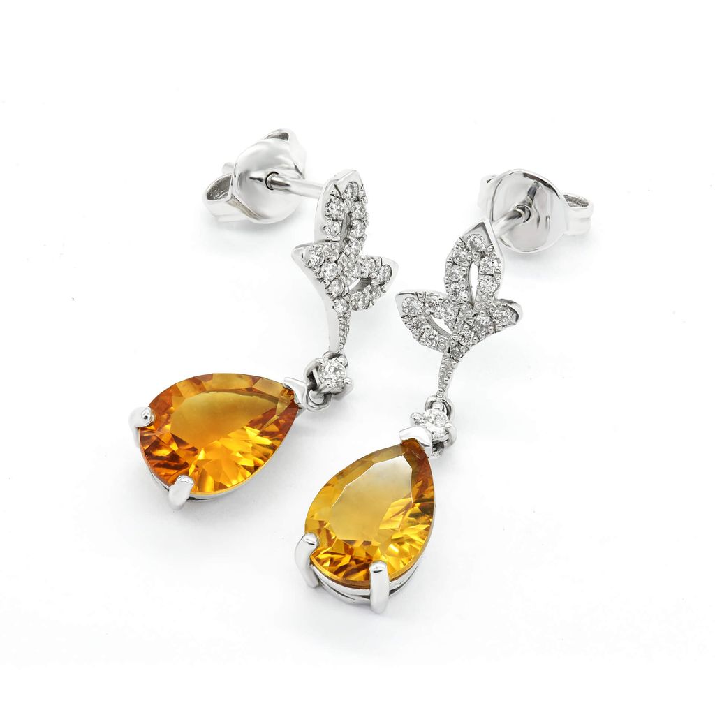 Hoa tai vàng trắng 14K gắn đá citrine DOJI AFEH000475F2CI1