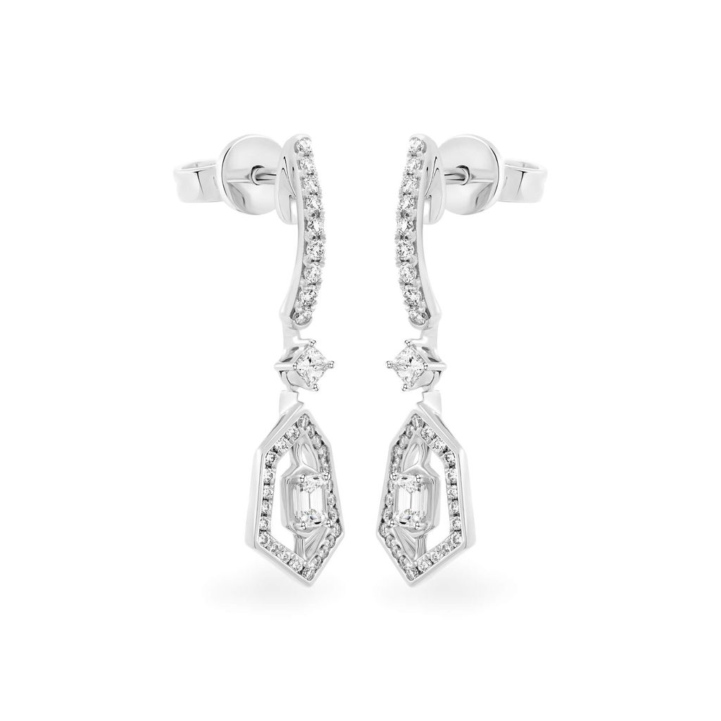 Hoa tai vàng trắng 14K gắn kim cương DOJI AFER000104F2DA1