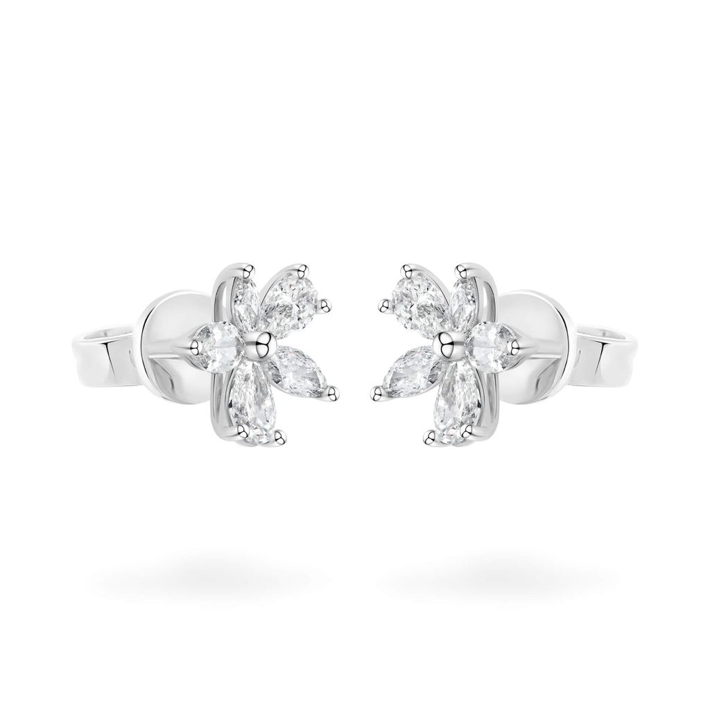 Hoa tai vàng trắng 14K gắn kim cương DOJI AFER400131F2DA1