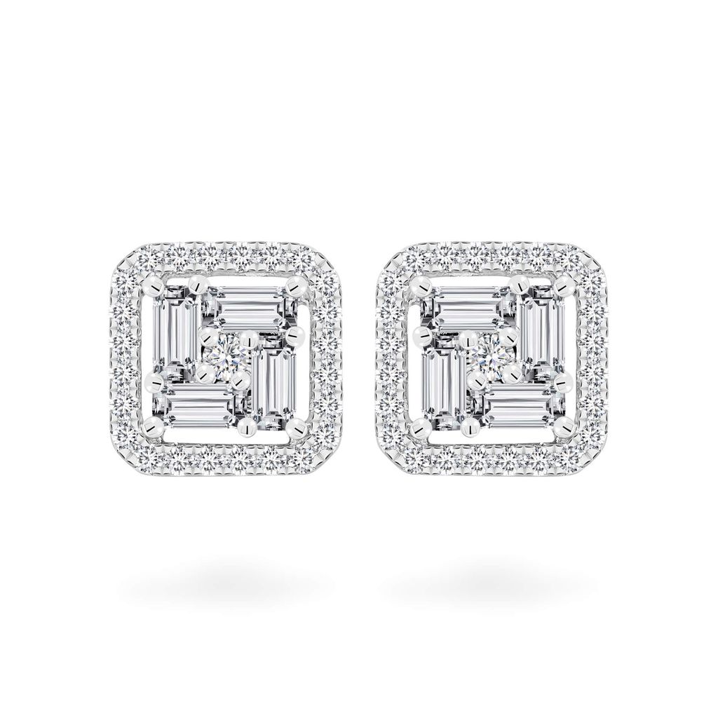 Hoa tai vàng trắng 14K gắn kim cương DOJI AFER700028F2DA1