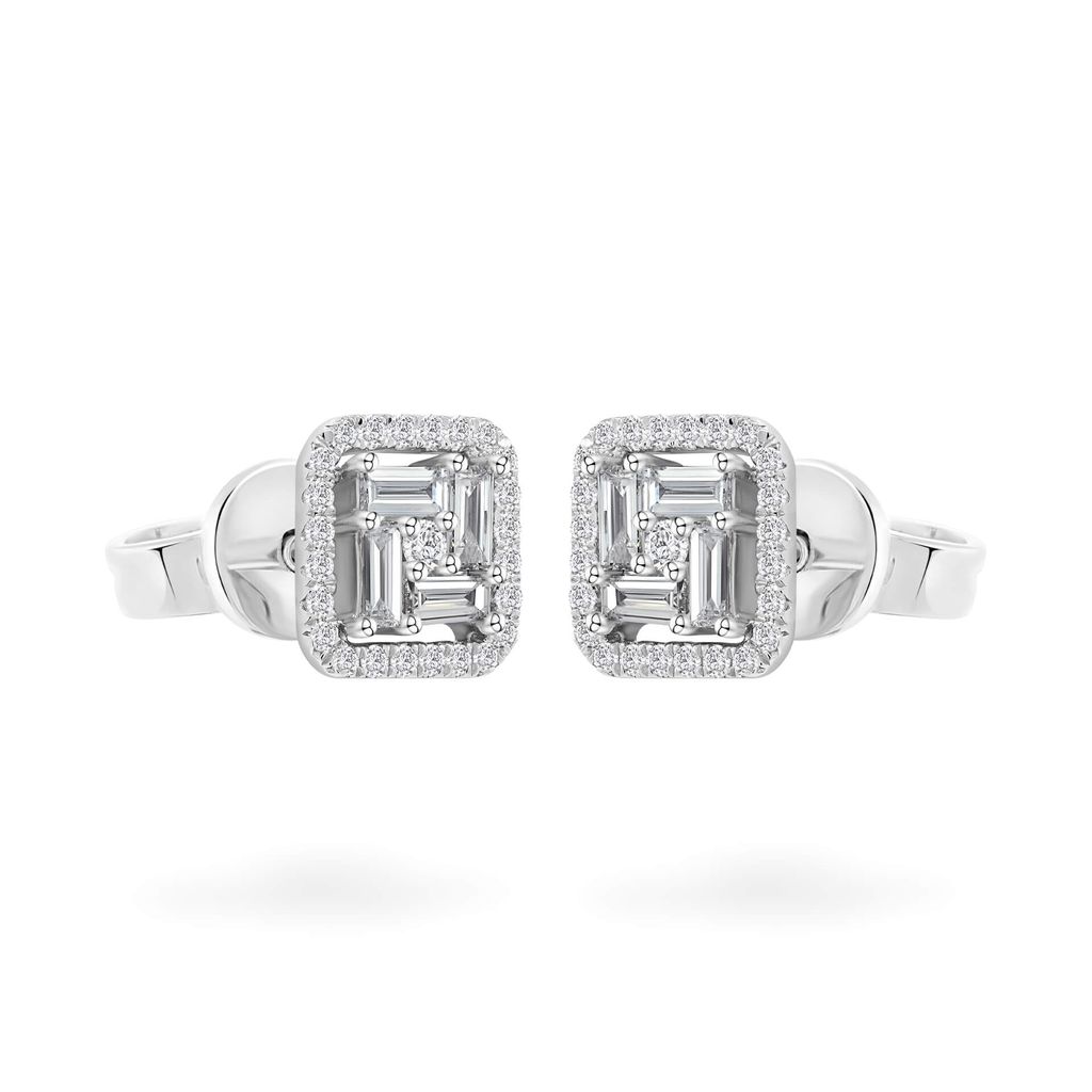 Hoa tai vàng trắng 14K gắn kim cương DOJI AFER700028F2DA1