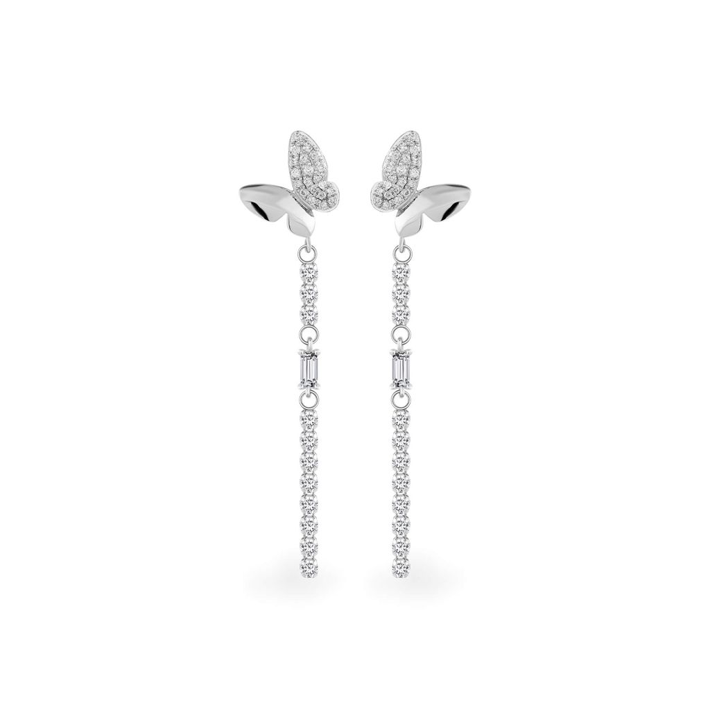 Hoa tai vàng trắng 14K gắn kim cương DOJI AFER800037F2DA1