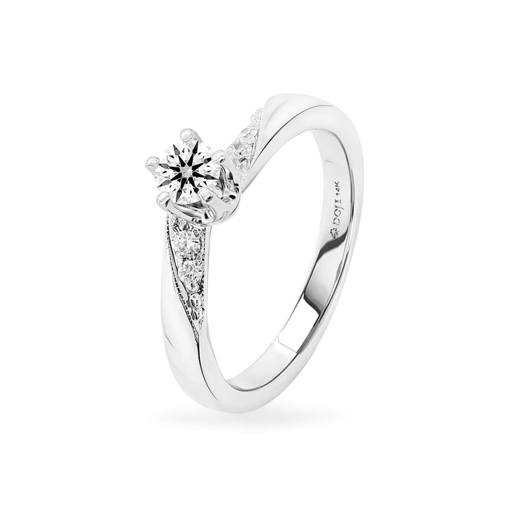 Nhẫn vàng trắng 14K gắn kim cương DOJI AFRB100045F2HA1