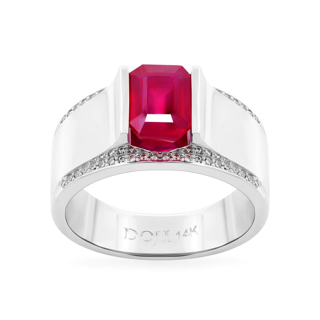 Nhẫn vàng trắng 14K gắn đá ruby DOJI AMRH000403F2RU1