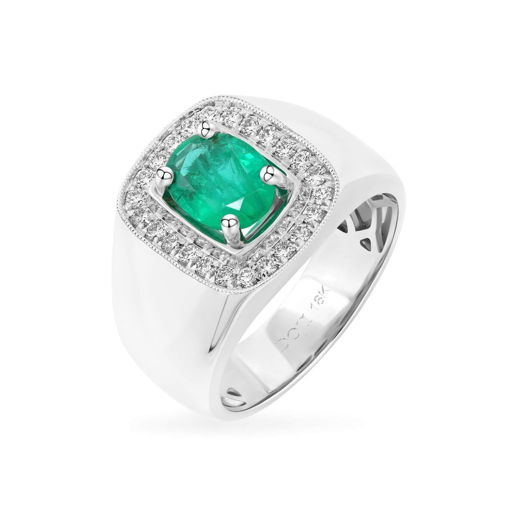 Nhẫn vàng trắng 18K gắn đá emerald DOJI AMRH002156D2EM1