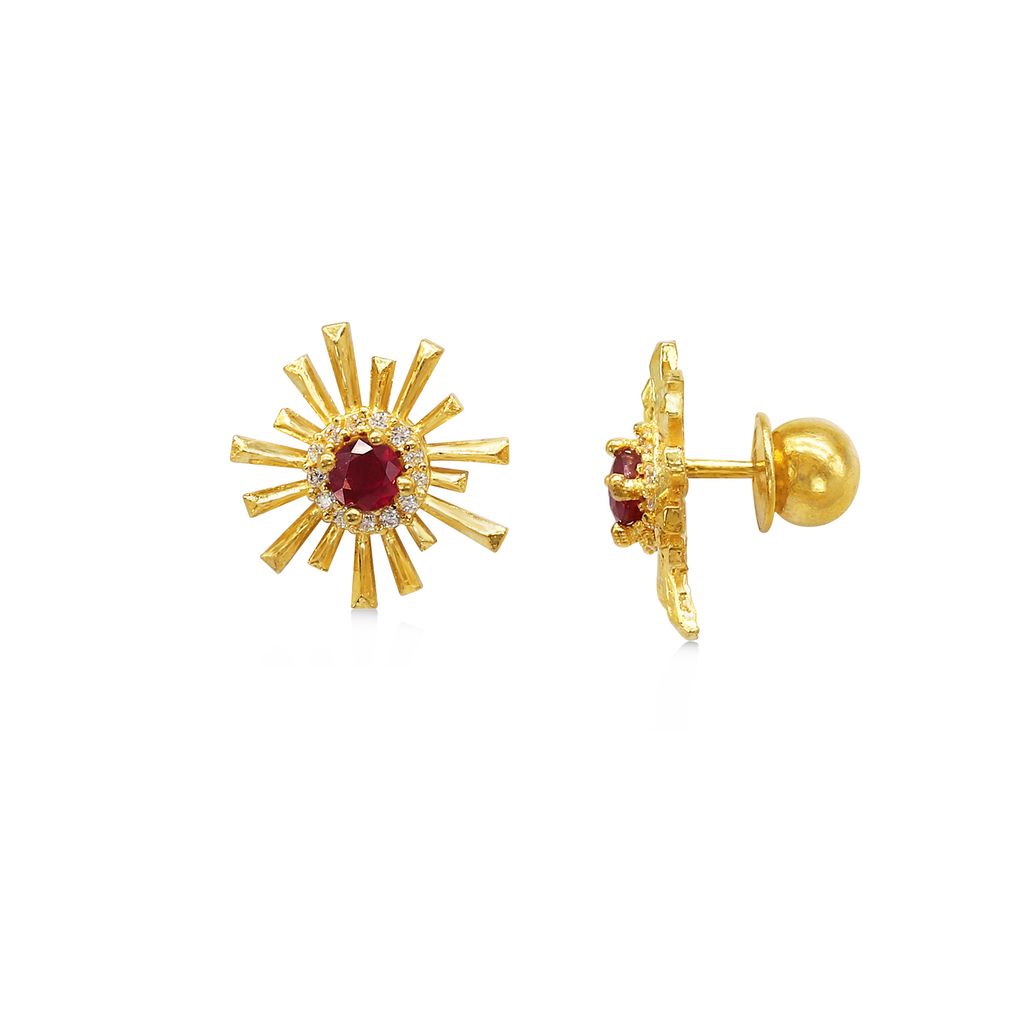 Hoa tai vàng 24K gắn đá ruby DOJI BLE0004190A1RU1