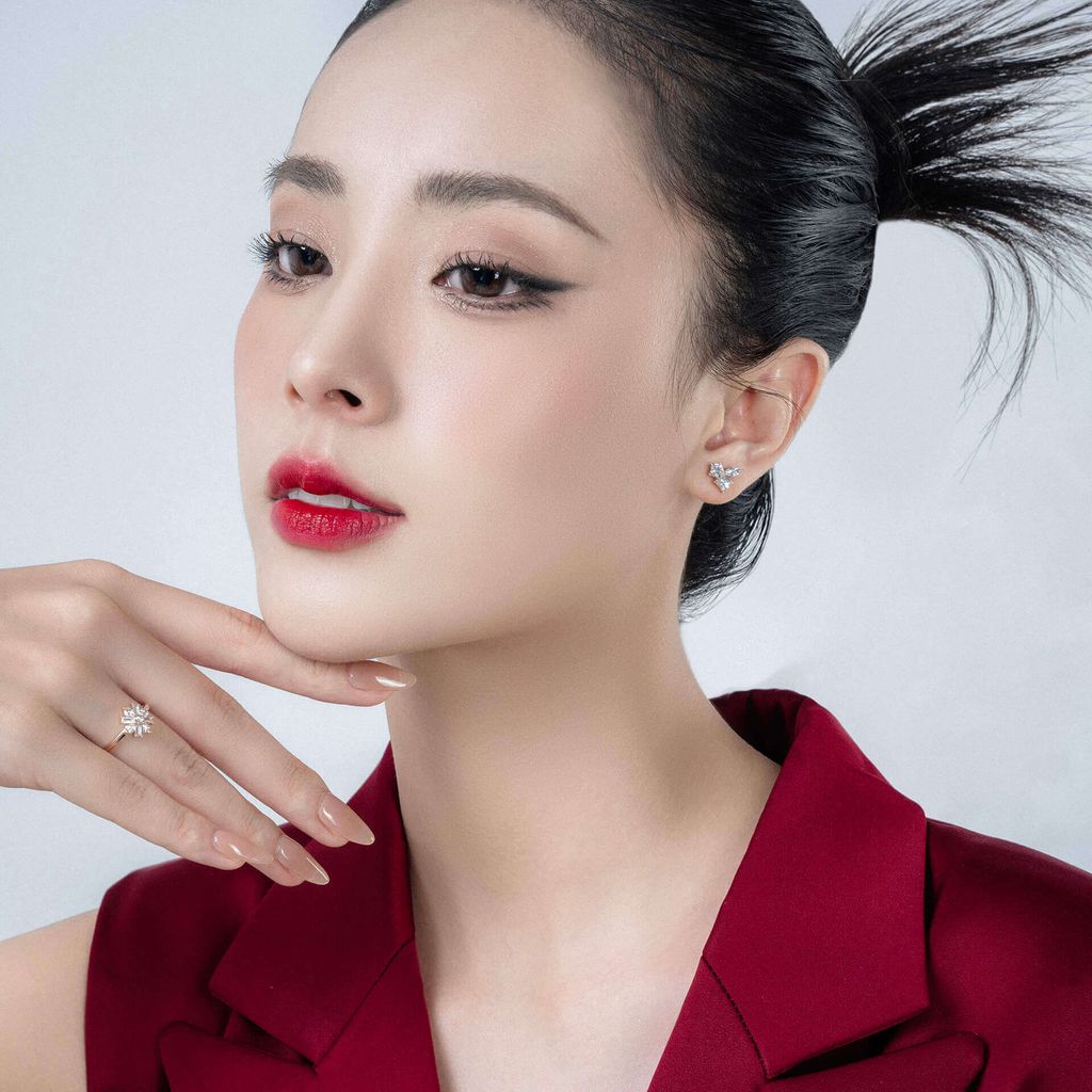 Hoa tai vàng hồng 14K gắn đá CZ DOJI AFEK000685F3CZ1