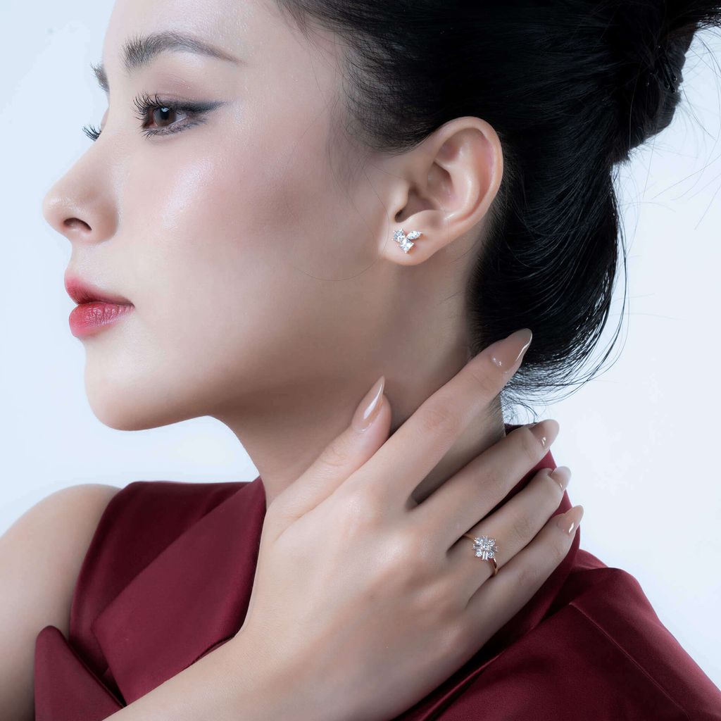 Hoa tai vàng hồng 14K gắn đá CZ DOJI AFEK000685F3CZ1