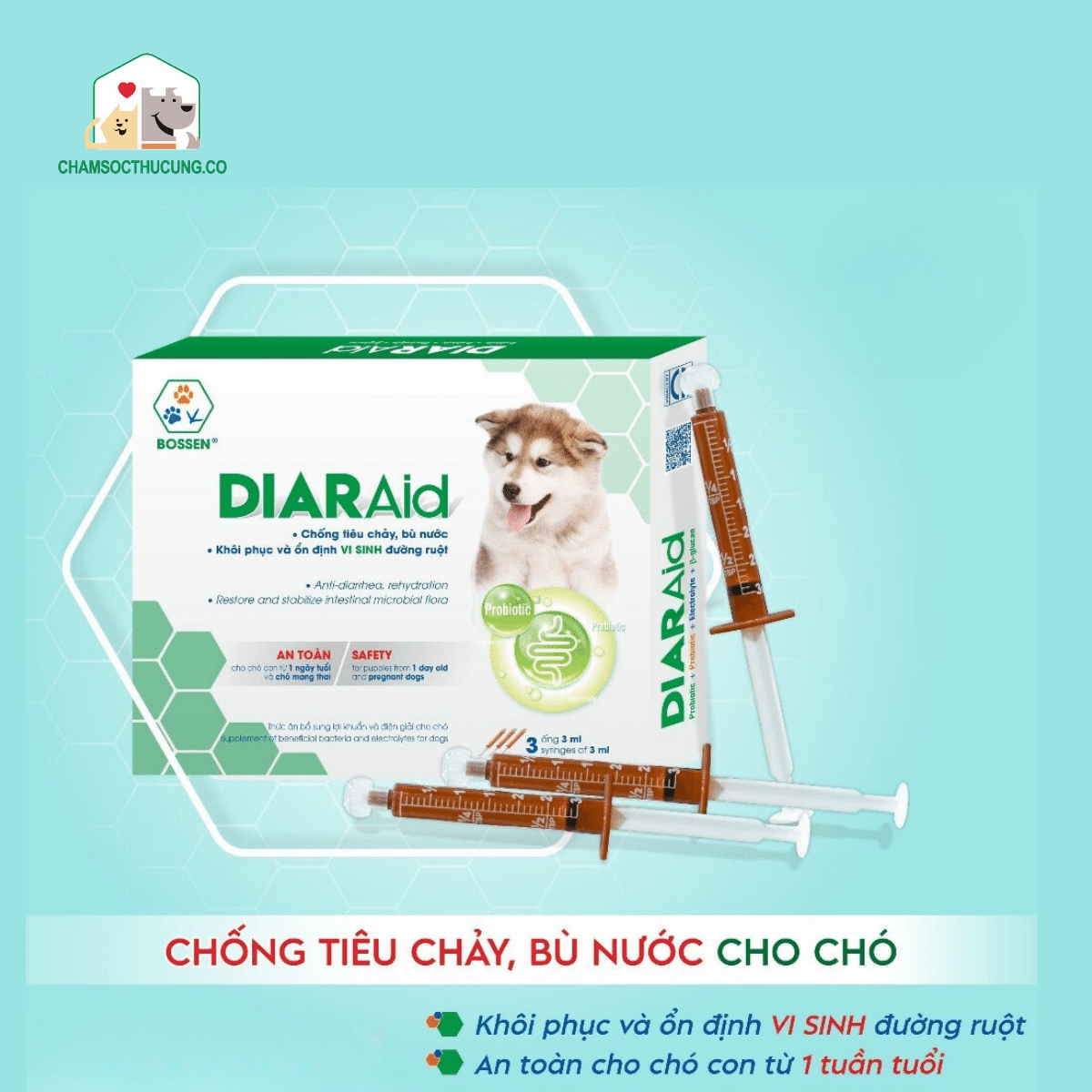  DIARAid - Khôi Phục & Ổn Định Vi Sinh Đường Ruột Cho Chó- Bossen Hộp 3 ống 