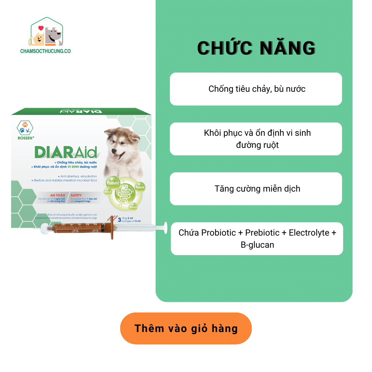  DIARAid - Khôi Phục & Ổn Định Vi Sinh Đường Ruột Cho Chó- Bossen Hộp 3 ống 